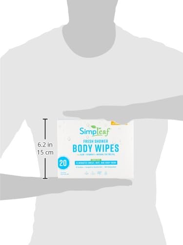 Simpleaf Body Wipes Rinse Free - XL 12" x 12" Shower Wipes - Eco-Friendly, Paraben & Alcohol Free - Hypoallergenic, Safe For Skin Bathing Wipes - Bath Wipes For Adults No Rinse (3 x 20 Count) Pack