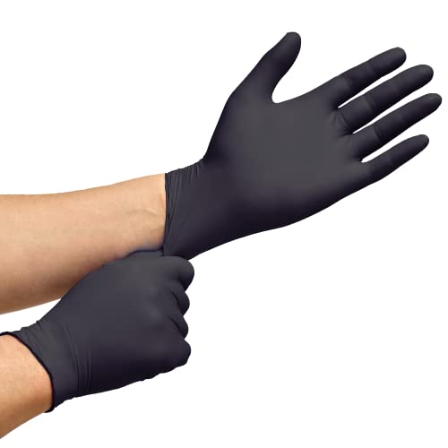 Inspire Black Nitrile Gloves HEAVY DUTY 6 Mil Nitrile Chemical Resistant Medical Cooking Cleaning Disposable Black Gloves (Large, 100, Count)