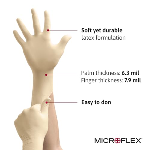 Ansell Microflex Diamond Grip MF-300 Disposable Latex Gloves for Automotive, Machinery Industries - Large, Natural Clear (Box of 100)