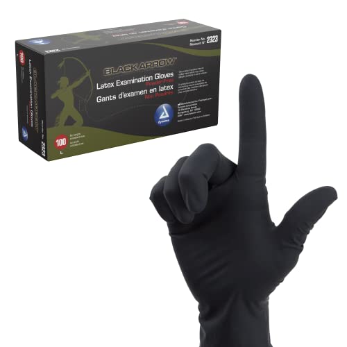 Dynarex Black Arrow Disposable Latex Exam Gloves, Powder-Free, For Healthcare, Law Enforcement, Tattoo, Salon or Spa, Black (100, Large)