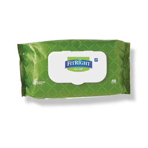 Medline FitRight Select Premium Personal Cleansing Wipes, 8 x 12, Fragrance-Free, White, 48/Pack