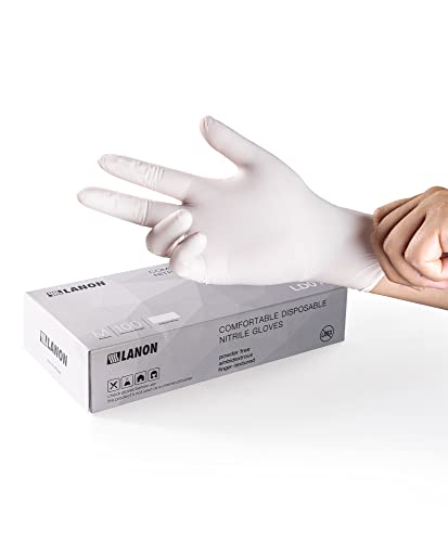 LANON Food Safe White Disposable Nitrile Gloves, Latex-Free, Powder-Free, Textured Fingertips, Cooking, Cleaning, Medium