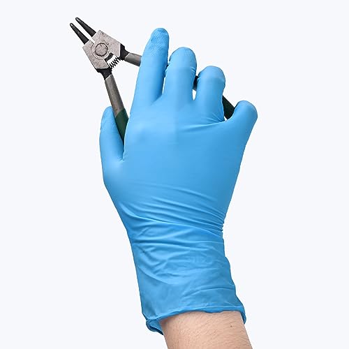 Schneider Nitrile Exam Gloves, 5 mil, Medium, Box of 100, Heavy Duty Disposable Gloves, Textured, Latex Free, Food Safe, Industrial Gloves for Medical, Cleaning, Cooking, Blue