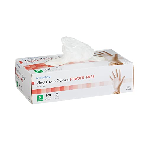 McKesson Vinyl Exam Gloves, Non-Sterile, Powder-Free, Medium, 100 Count, 1 Box