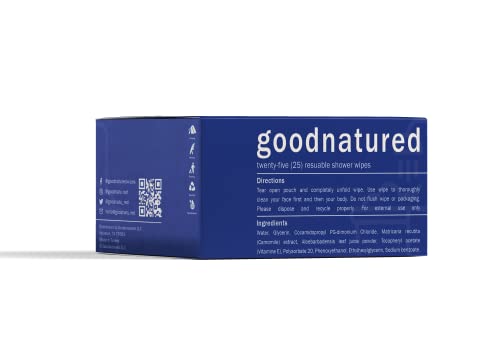 Goodnatured 25 Count Outdoor Shower Camping Wipes with Aloe Vera and Vitamin E, Unscented Hypoallergenic Non-Toxic Sustainable Eco-Friendly Alcohol-Free (25 Singles)