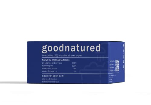 Goodnatured 25 Count Outdoor Shower Camping Wipes with Aloe Vera and Vitamin E, Unscented Hypoallergenic Non-Toxic Sustainable Eco-Friendly Alcohol-Free (25 Singles)