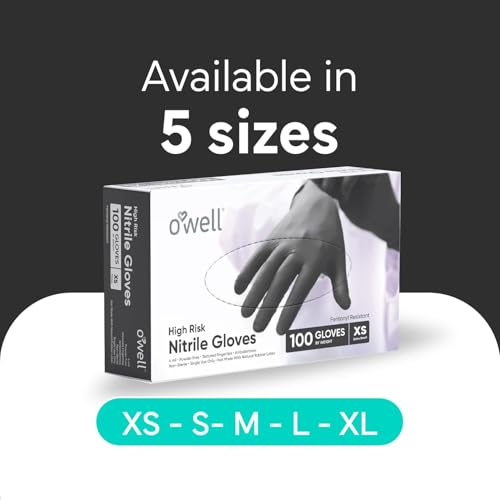 OWELL Black Nitrile Gloves, 4 Mil Medical Exam Gloves, Black Nitrile Disposable Gloves For High Risk Environments, Food Safe & Chemical-Resistant, Powder & Latex-Free Glove, Large Size, 100 Count