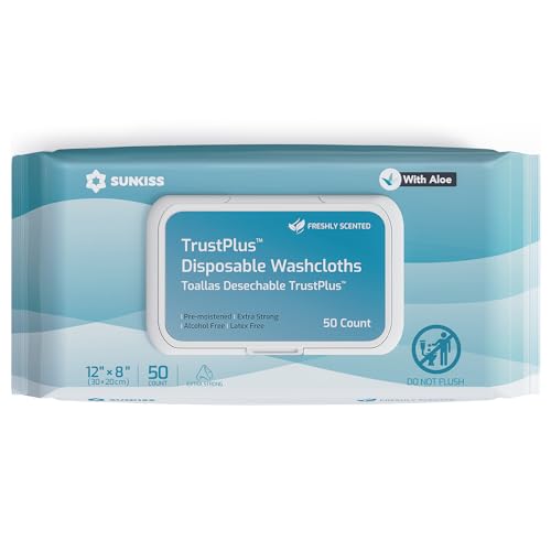 SUNKISS Trustplus Wet Wipes for Adult, Extra Thick 8"x12" Body Cleaning Wipes with Aloe for Incontinence & Cleansing, Fresh Scent, 50 Count