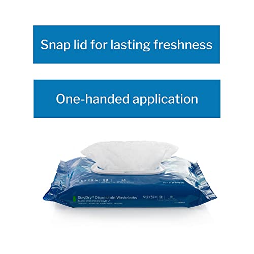 McKesson StayDry Disposable Wipe - Large Adult Body and Incontinence Washcloths with Aloe and Vitamin E, Alcohol-Free, 100 Wipes Per Pack