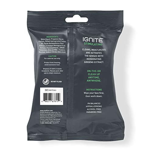 Medline Ignite Mens Body Wet Wipes, Extra Thick 8" x 8" Shower Wipes, Stimulating Scent, 10 Count