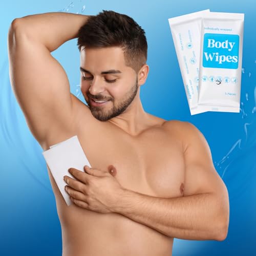 Threlaco 300 Pcs 60 Pack Body Wipes for Adults Bathing No Rinse Individually Wrapped Shower Wipes Washcloth with Aloe Cleansing Body Wash Cloths Disposable Cleansing Wipes(White Background)