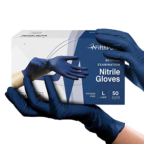 Gloves Disposable Latex Free Navy Nitrile Gloves Large, 50 Count - Powder Free Rubber Gloves - Medical Exam Surgical Gloves - Food Safe Cooking Gloves, 3 Mil Thick