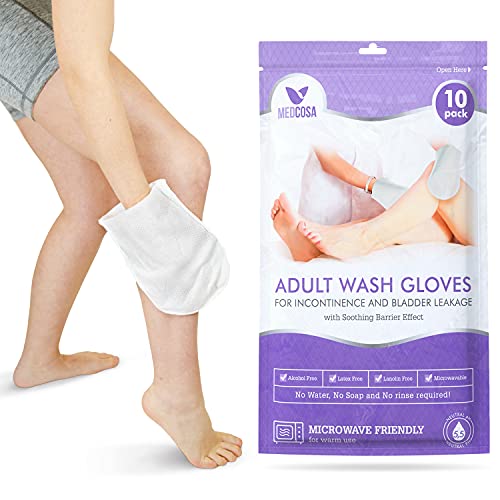 Medcosa Adult Washcloths - Unique Disposable Body Wipes Shaped Like a Glove - Unscented, Premoistened Wet Wipes - Pack of 10 Wash Cloths