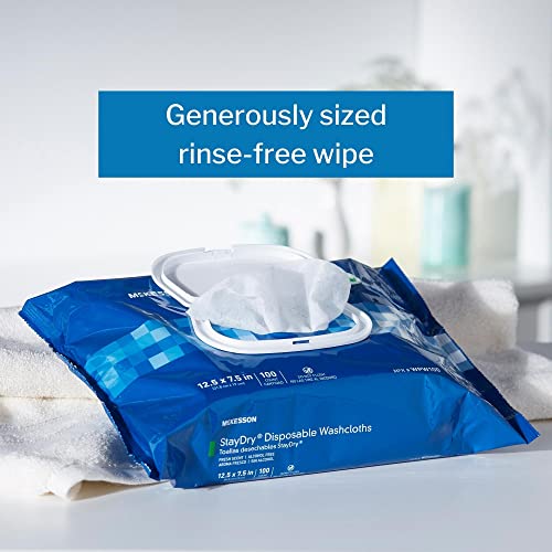 McKesson StayDry Disposable Wipe 6 Pack, 600 Washcloths - Large Adult Body and Incontinence Washcloths with Aloe and Vitamin E, Alcohol-Free, 100 Wipes Per Pack