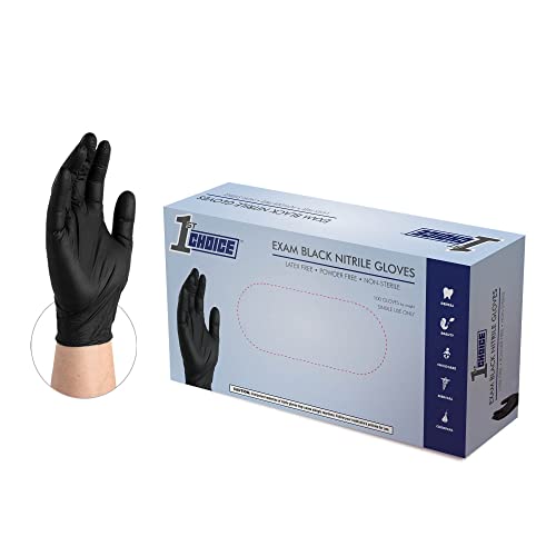 1st Choice Black Nitrile Gloves Box of 100 Large Gloves Disposable Latex Free - Exam Grade Black Gloves for Cooking - 3mil