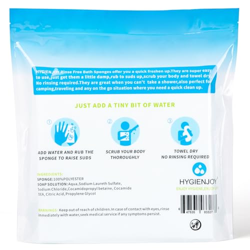 HYGIENJOY-21% Larger,No Rinse Bathing Wipes for Adults-Rinse Free Bath Sponges,Soap Infused,Dry Shower Wipes for Elderly, For Camping,Hiking,GYM, Post Surgery Must Haves, (25 pack)