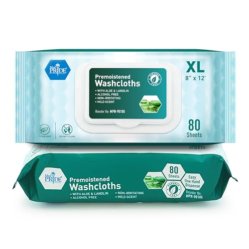 MED PRIDE Disposable XL Premoistened Washcloths 8” x 12” Pack of 80 - Adult Cloth Wipes For Sensitive Skin- Extra Soft Incontinence Wipes