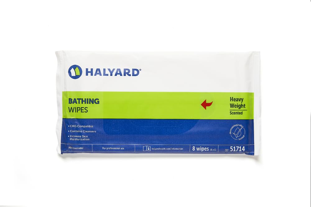 HALYARD Heavy Weight Bathing Wipe, 11.81"x7.87", Waterless Bed Bathing Solutions, Unscented (Pack of 8 Wipes)