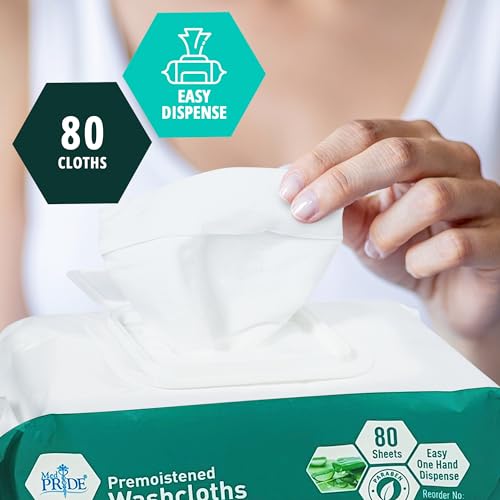 MED PRIDE Disposable XL Premoistened Washcloths 8” x 12” Pack of 80 - Adult Cloth Wipes For Sensitive Skin- Extra Soft Incontinence Wipes