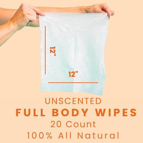 HyperGo Full-Body Rinse-Free Hypoallergenic Biodegradable Bathing Wipes –All Natural, Refreshing Anytime Anywhere, Post Workout, Camping, Travel, Daily Life, 12”x12” X-Large 20-count, Unscented 1 Pack