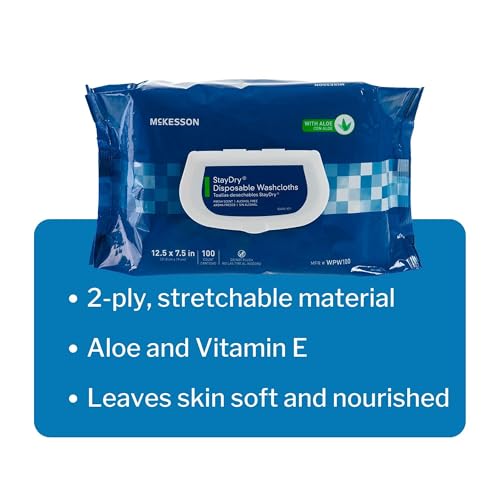 McKesson StayDry Disposable Wipe 6 Pack, 600 Washcloths - Large Adult Body and Incontinence Washcloths with Aloe and Vitamin E, Alcohol-Free, 100 Wipes Per Pack