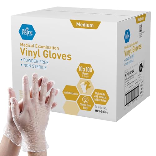 MedPride Powder-Free Vinyl Exam Gloves, Large, Case/1000 (10 Boxes of 100)