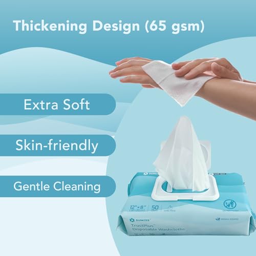 SUNKISS Trustplus Wet Wipes for Adult, Extra Thick 8"x12" Body Cleaning Wipes with Aloe for Incontinence & Cleansing, Fresh Scent, 50 Count