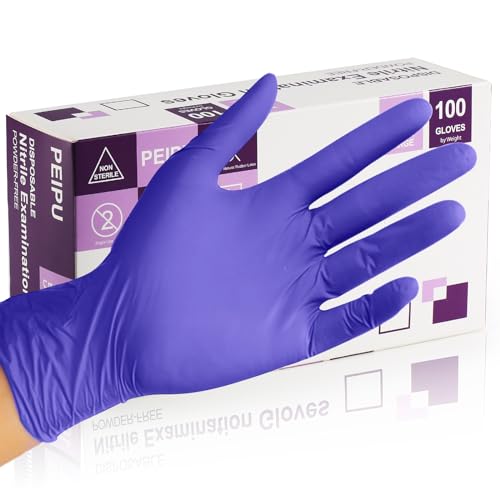 PEIPU Nitrile Gloves,Disposable Cleaning Gloves,(Medium, 100-Count) Powder Free, Latex Free,Rubber Free,Ultra-Strong,Food Handling Use, Single Use Non-Sterile Protective Gloves