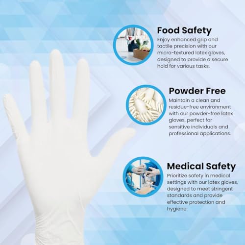 Shamrock Examination Latex Gloves - Disposable, Fully Textured and Rubber Glove for Medical, Food Handling, Powder-Free, Sterile, Large, 5 mil Thick 10113