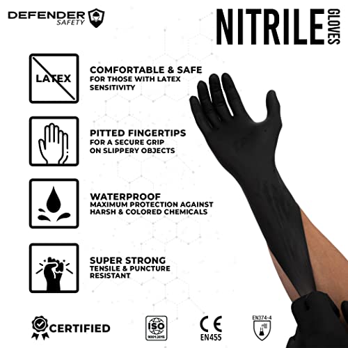 Defender Safety - Black Nitrile Gloves, Industrial Grade, Latex-Free, Disposable, Powder Free (Black) (Large, 100 count (4 Mil)