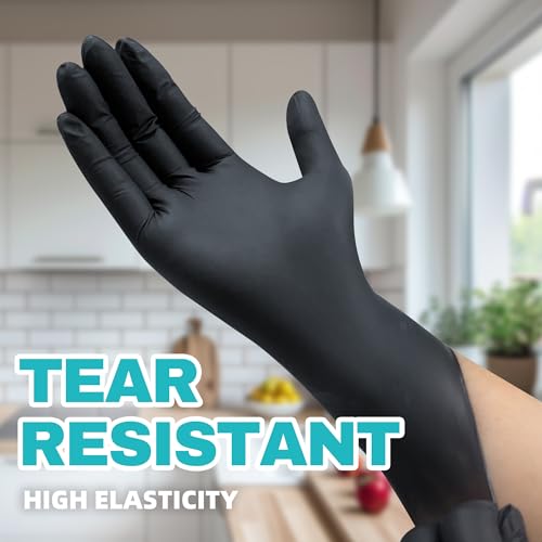 Beastek Black Nitrile Exam Gloves, 4 mil Powder-Free Latex-Free Non-Sterile Food Safe Disposable Medical Glove, 100 Pcs (Large)