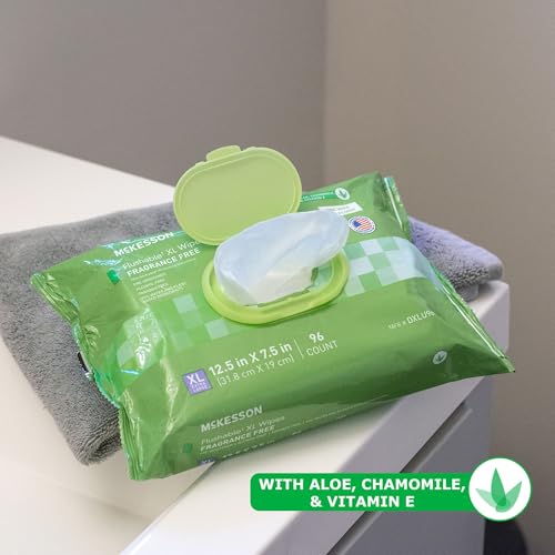 McKesson Flushable* Wet Wipes XL - Aloe & Vitamin E Formula, Gentle on Skin, Plant-Based Adult Cleansing Wipes - Unscented, 96 Wet Wipes per Pack, 96 Wipes, 1 Pack