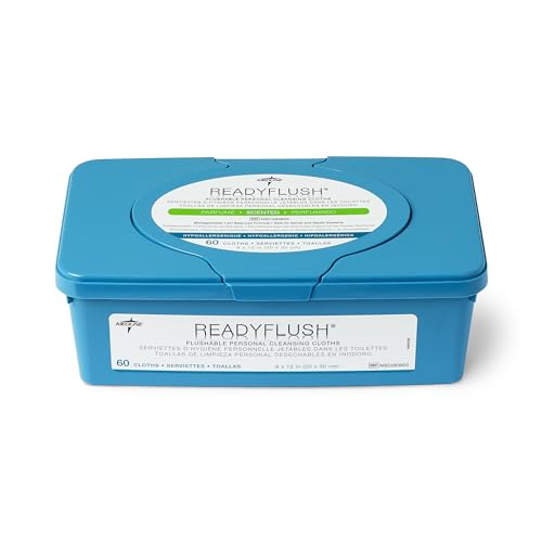 Medline ReadyFlush Large Adult-Sized 8x12 Personal Cleansing Cloths - Tub of 60 Flushable Wipes