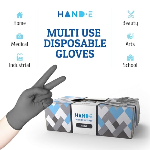 Hand-E Touch Grey Disposable Nitrile Gloves Medium 50 Count, Powder and Latex Free Medical Gloves, Exam Surgical Gloves, Food Safe Cooking Gloves - Textured Fingertips