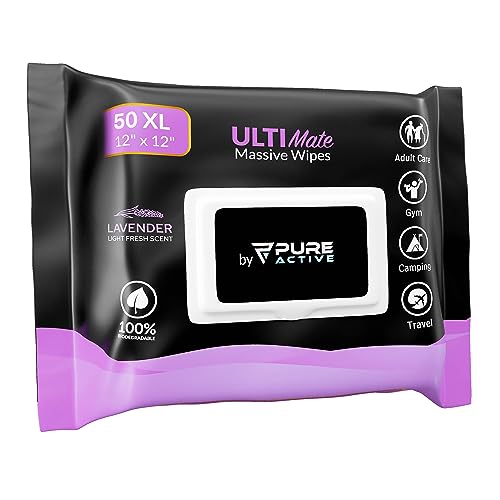 Showerless Body Wipes for Women Deodorant Wipes Women - 50 XL 12"x12" Lavender Rinse-Free Body Wipes - Rinse Free Face Wipes Deodorant Wipes For Gym Travel Camping Shower Adult Bathing Wipes