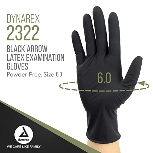 Dynarex Black Arrow Disposable Latex Exam Gloves, Powder-Free, For Healthcare, Law Enforcement, Tattoo, Salon or Spa, Black (1000, Medium)