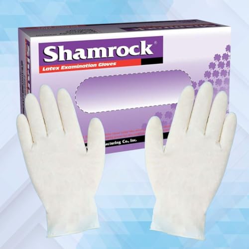 Shamrock Examination Latex Gloves - Disposable, Fully Textured and Rubber Glove for Medical, Food Handling, Powder-Free, Sterile, Large, 5 mil Thick 10113