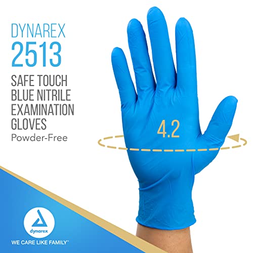 Dynarex Safe-Touch Disposable Nitrile Exam Gloves, Powder-Free, Latex-Free, Touchscreen Friendly & Used by Professionals, Blue, Large, 1 Box of 100 Safe-Touch Disposable Nitrile Exam Gloves