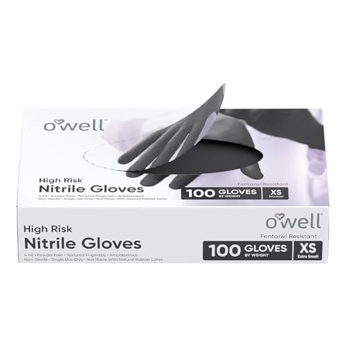 OWELL Black Nitrile Gloves, 4 Mil Medical Exam Gloves, Black Nitrile Disposable Gloves For High Risk Environments, Food Safe & Chemical-Resistant, Powder & Latex-Free Glove, Small Size, 1000 Count