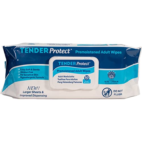 TENDERProtect® Adult Wipes with Aloe, Extra-Large Washcloth (9x12) for Incontinence and Personal Cleansing (50/Pk)