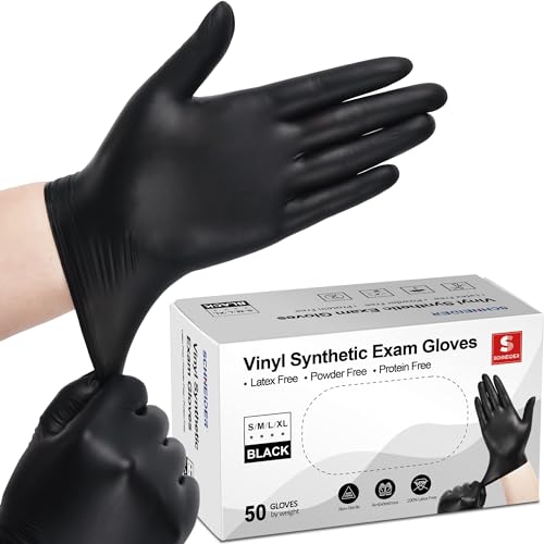 Schneider Large Black Vinyl Exam Gloves, Disposable, Latex-Free, 4mil, Plastic Gloves for Medical, Cooking, Cleaning, and Food Prep, 1000-ct Case