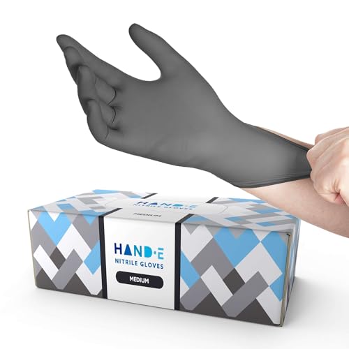 Hand-E Touch Grey Disposable Nitrile Gloves Medium 50 Count, Powder and Latex Free Medical Gloves, Exam Surgical Gloves, Food Safe Cooking Gloves - Textured Fingertips