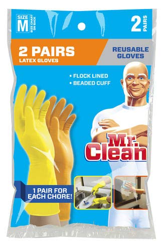 Mr. Clean Mr. Clean Medium Reusable Latex Gloves, 2 Color, 2 Piar, 2 Count