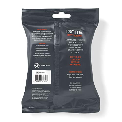 Medline Ignite Mens Body Wet Wipes, Extra Thick 8" x 8" Shower Wipes, Revitalizing Scent, 10 Count