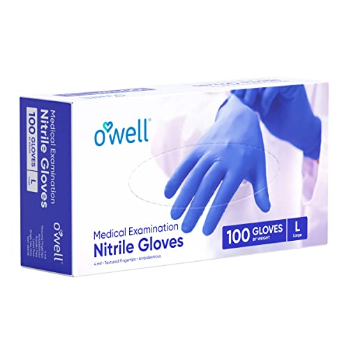 OWELL Medical Examination Nitrile Gloves, Powder & Latex-Free Disposable Gloves, 4Mil Thick Blue Medical Glove, Professional & Resistant Med Gloves, X-Small Size Exam Gloves, 100 Count