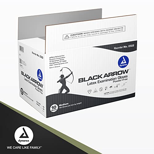 Dynarex Black Arrow Disposable Latex Exam Gloves, Powder-Free, For Healthcare, Law Enforcement, Tattoo, Salon or Spa, Black (1000, Medium)