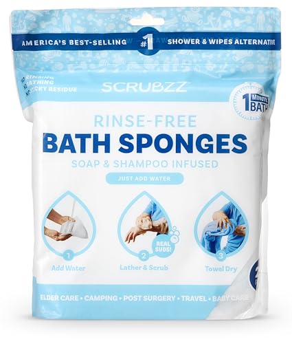 Scrubzz Disposable Rinse Free Bathing Wipes - 25 Pack - All-in-1 Single Use Shower Wipes, Simply Dampen, Lather, and Dry Without Shampoo or Rinsing