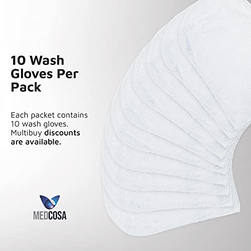 Medcosa Adult Washcloths - Unique Disposable Body Wipes Shaped Like a Glove - Unscented, Premoistened Wet Wipes - Pack of 10 Wash Cloths