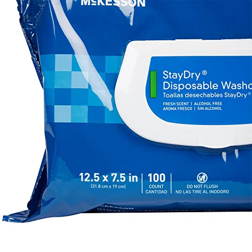 McKesson StayDry Disposable Wipe 6 Pack, 600 Washcloths - Large Adult Body and Incontinence Washcloths with Aloe and Vitamin E, Alcohol-Free, 100 Wipes Per Pack