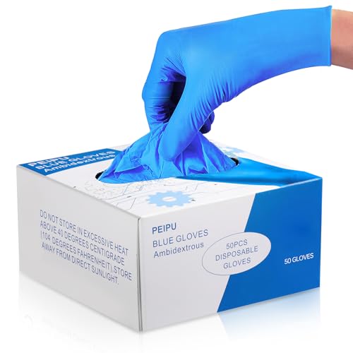 PEIPU Nitrile Gloves Disposable Gloves(Medium, 50-Pack)，Powder Free, Cleaning Service Gloves, Latex Free